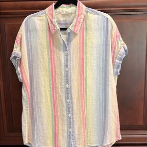 Women’s  Pastel Striped Short-Sleeve Button-Up Shirt